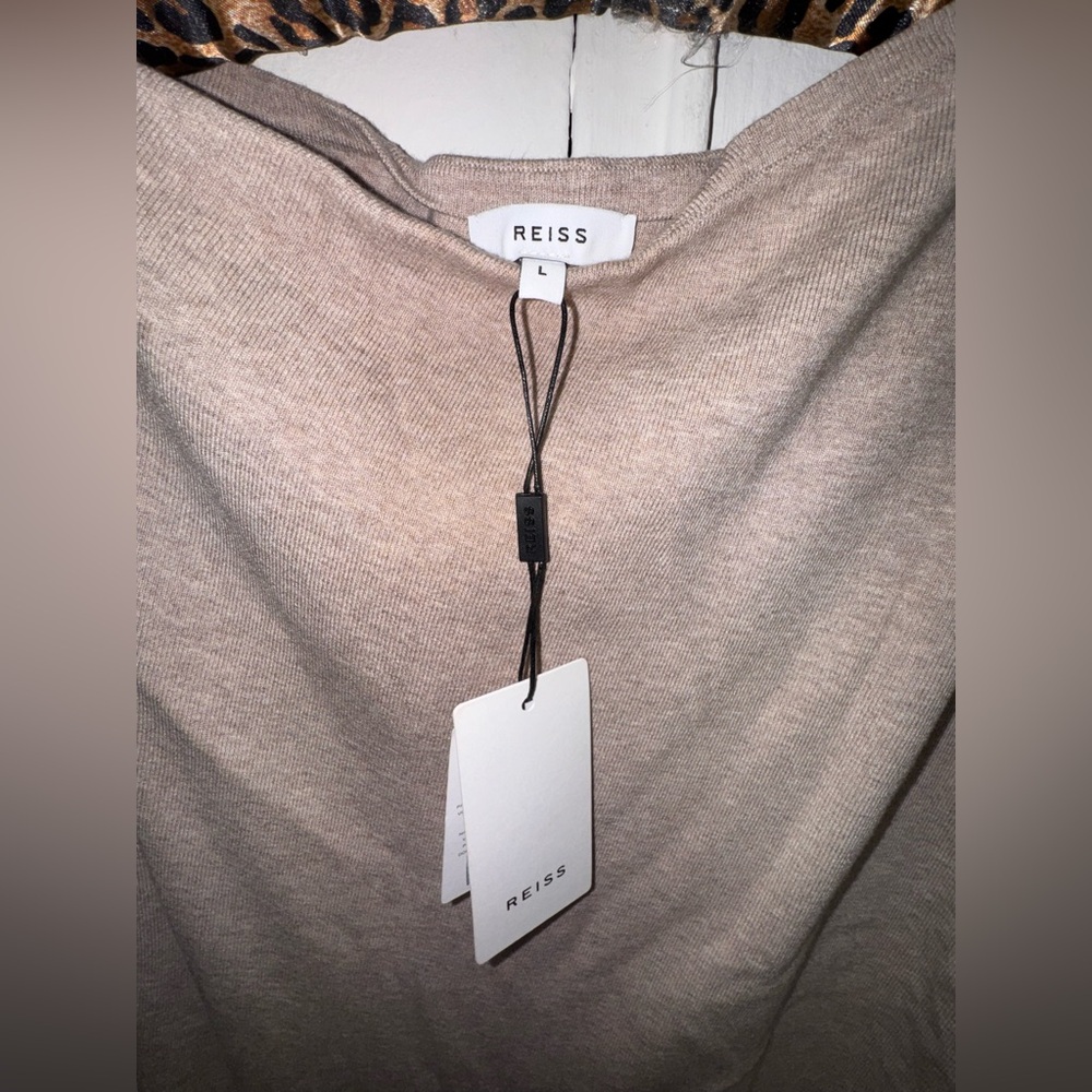 NWT $330 REISS Claudine Draped Knitted Sweater Dress Beige Large - Picture 6 of 9